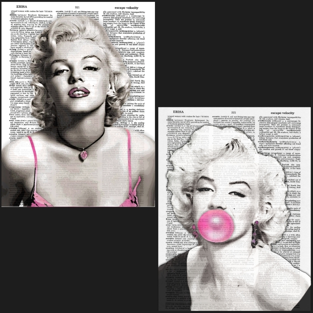 Marilyn Monroe In Pink Vintage Dictionary Art Print Bundle Glam Beauty Fashion